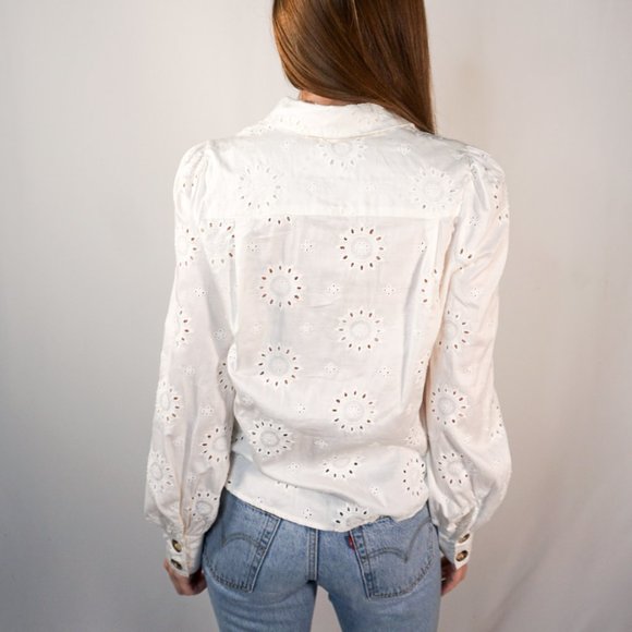 FREE PEOPLE Boho White Eyelet Button Shirt NWOT - Picture 4 of 7